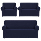 Cubre Sala Set 3 Piezas Estirable Ajuste Perfecto Azul Oscuro Geométrico