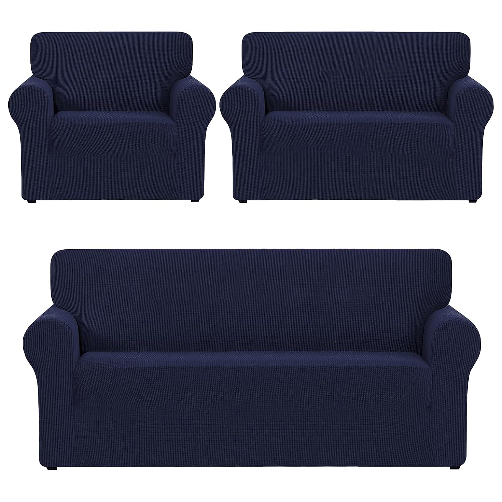 Cubre Sala Set 3 Piezas Estirable Ajuste Perfecto Azul Oscuro Geométrico