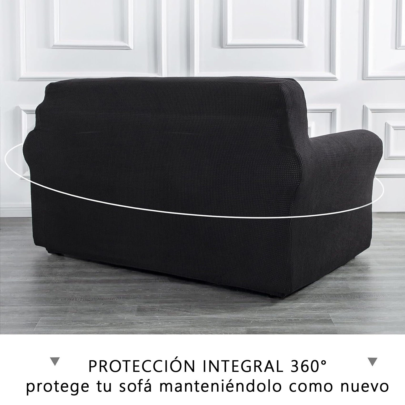 Cubre Sala Set 3 Piezas Estirable Ajuste Perfecto Negro Geométrico