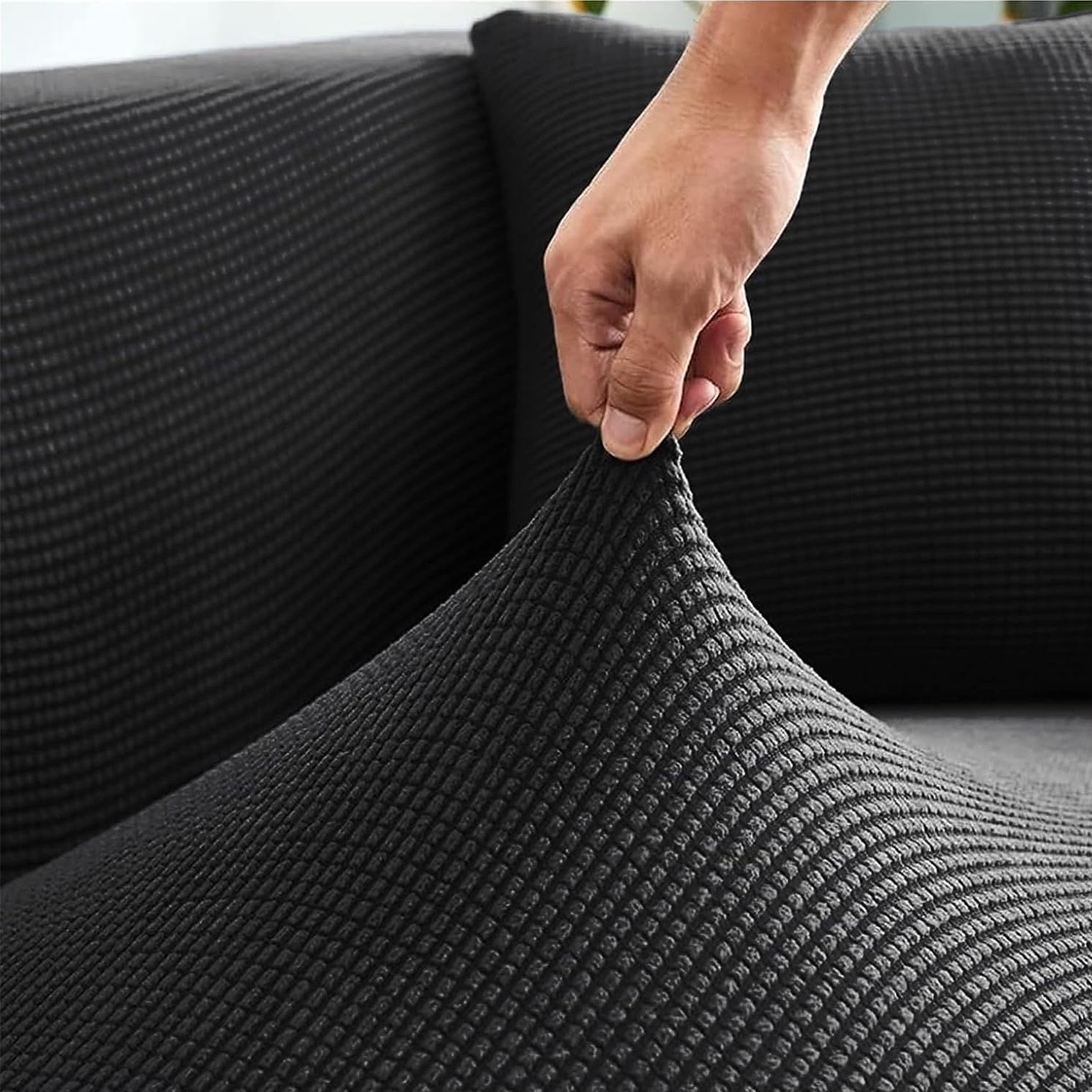 Cubre Sala Set 3 Piezas Estirable Ajuste Perfecto Negro Geométrico
