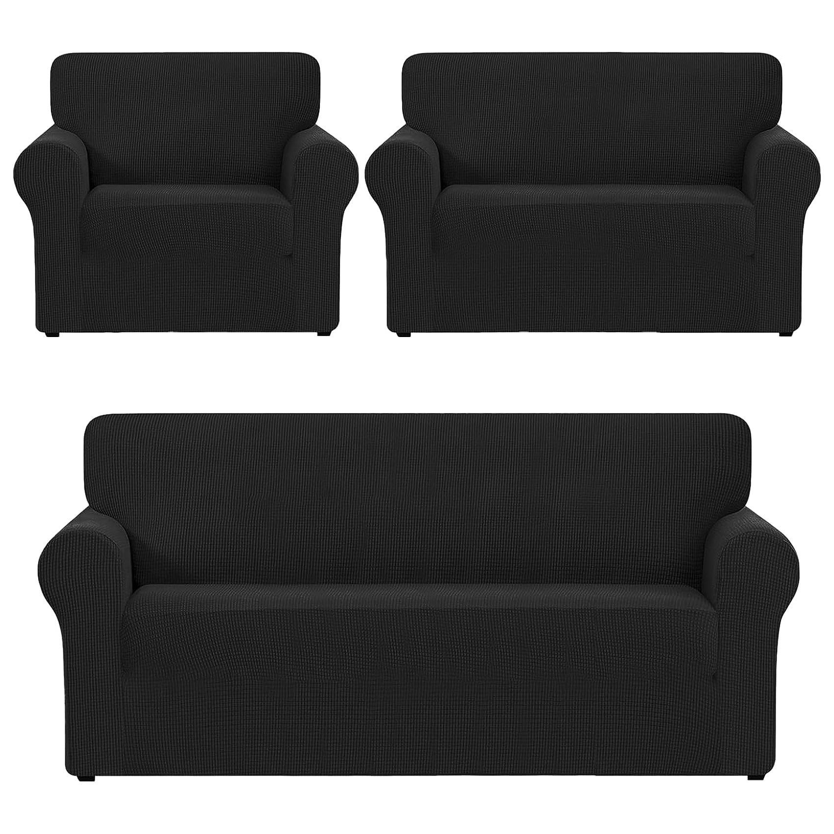 Cubre Sala Set 3 Piezas Estirable Ajuste Perfecto Negro Geométrico