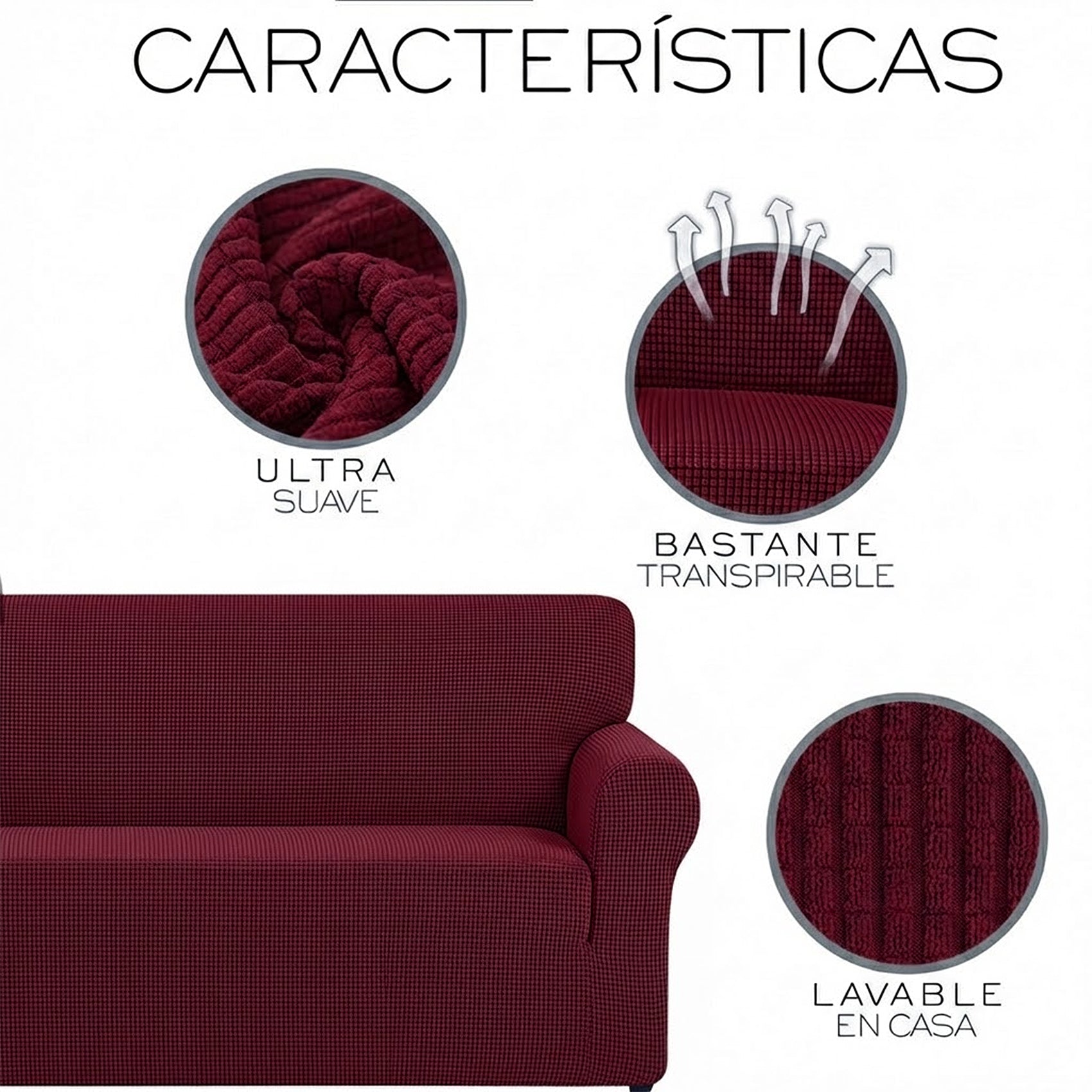 Cubre Sala Set 3 Piezas Estirable Ajuste Perfecto Vino Geométrico