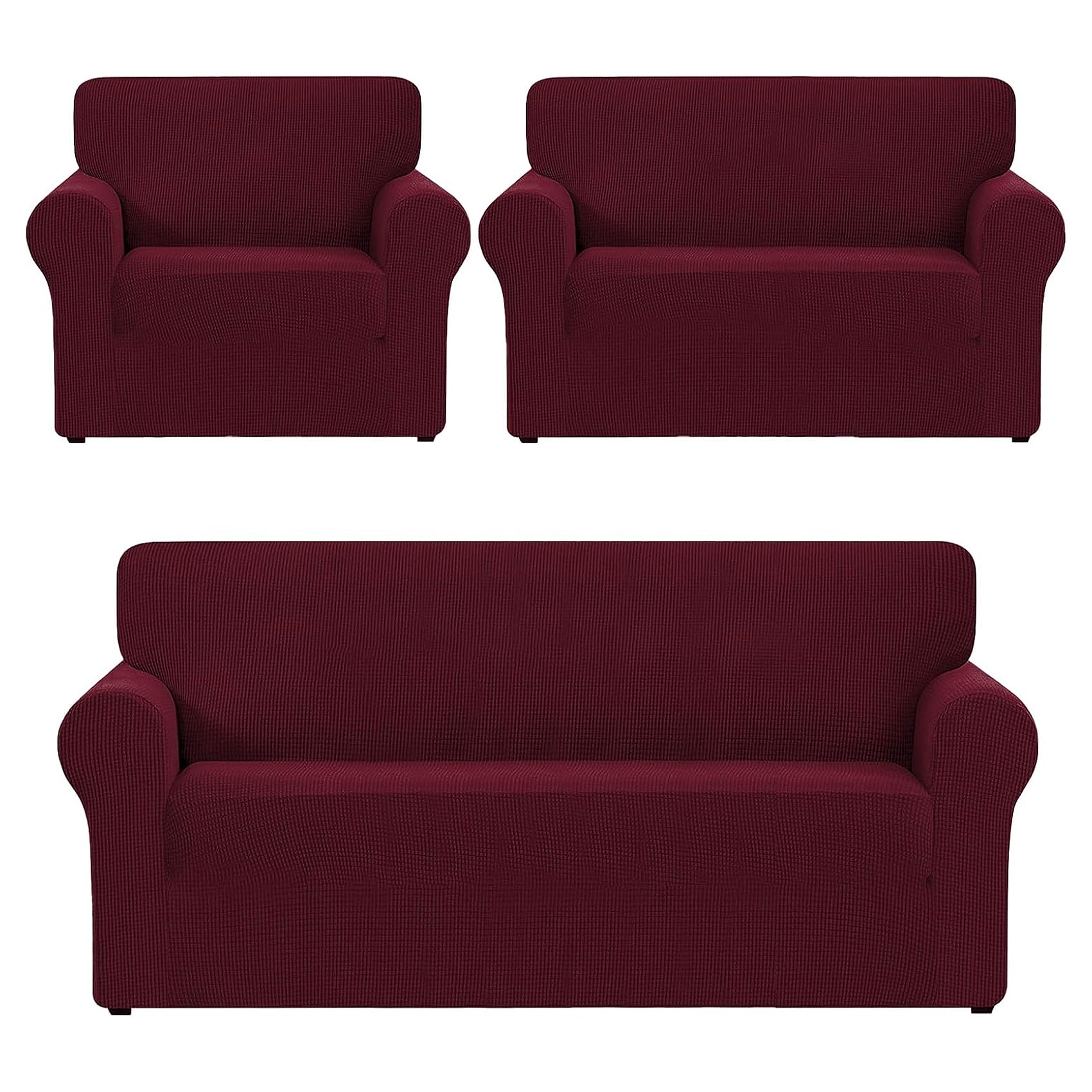 Cubre Sala Set 3 Piezas Estirable Ajuste Perfecto Vino Geométrico