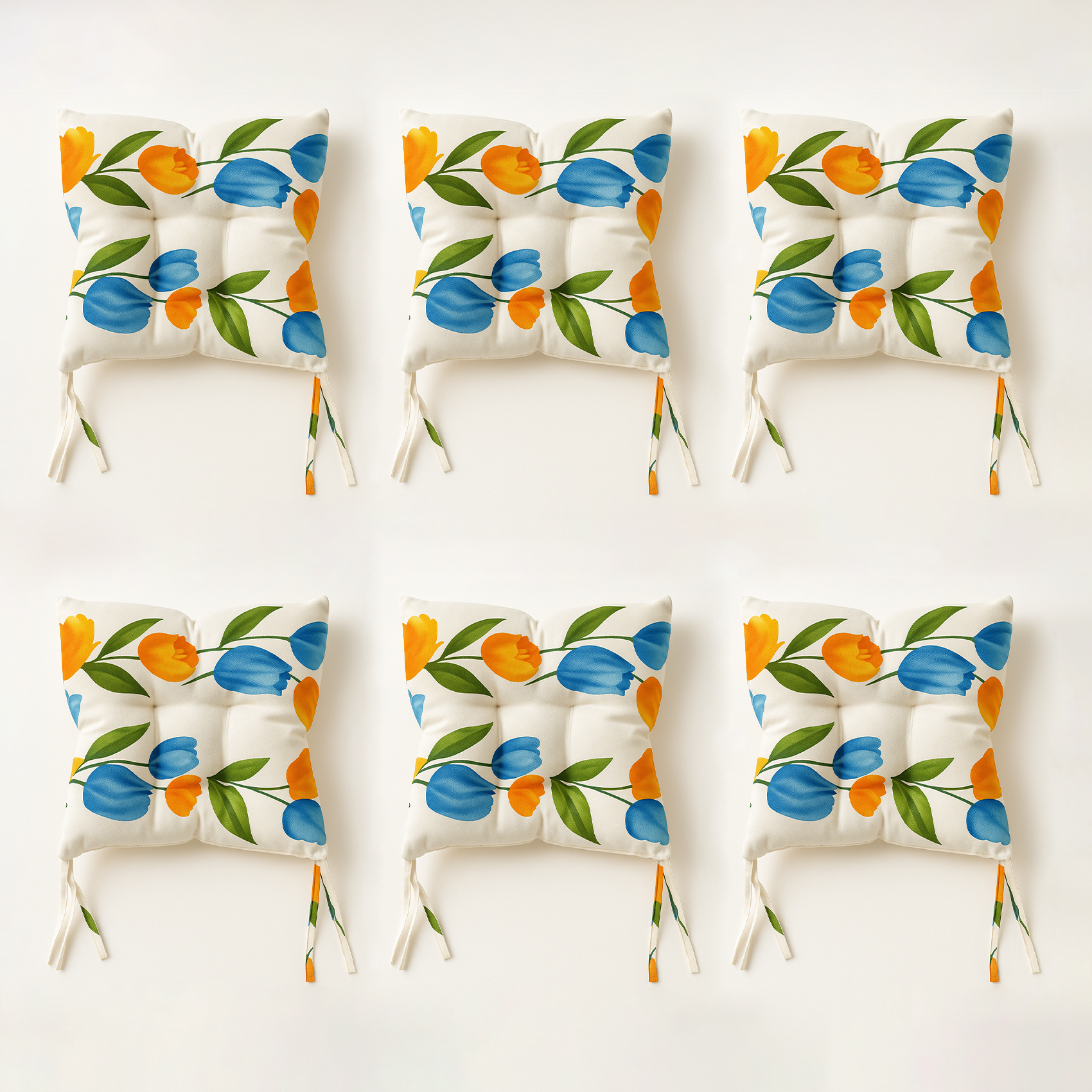 Cojín Para Silla Comedor 6pz Con Cintas De Sujeción Flores
