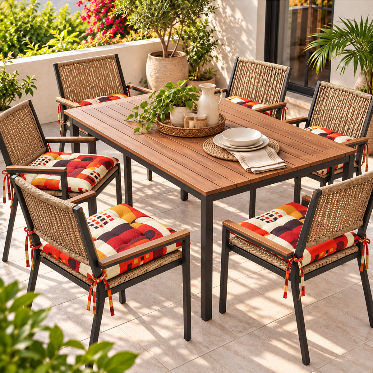 Cojín Para Silla Comedor 6pz Con Cintas De Sujeción Terracota