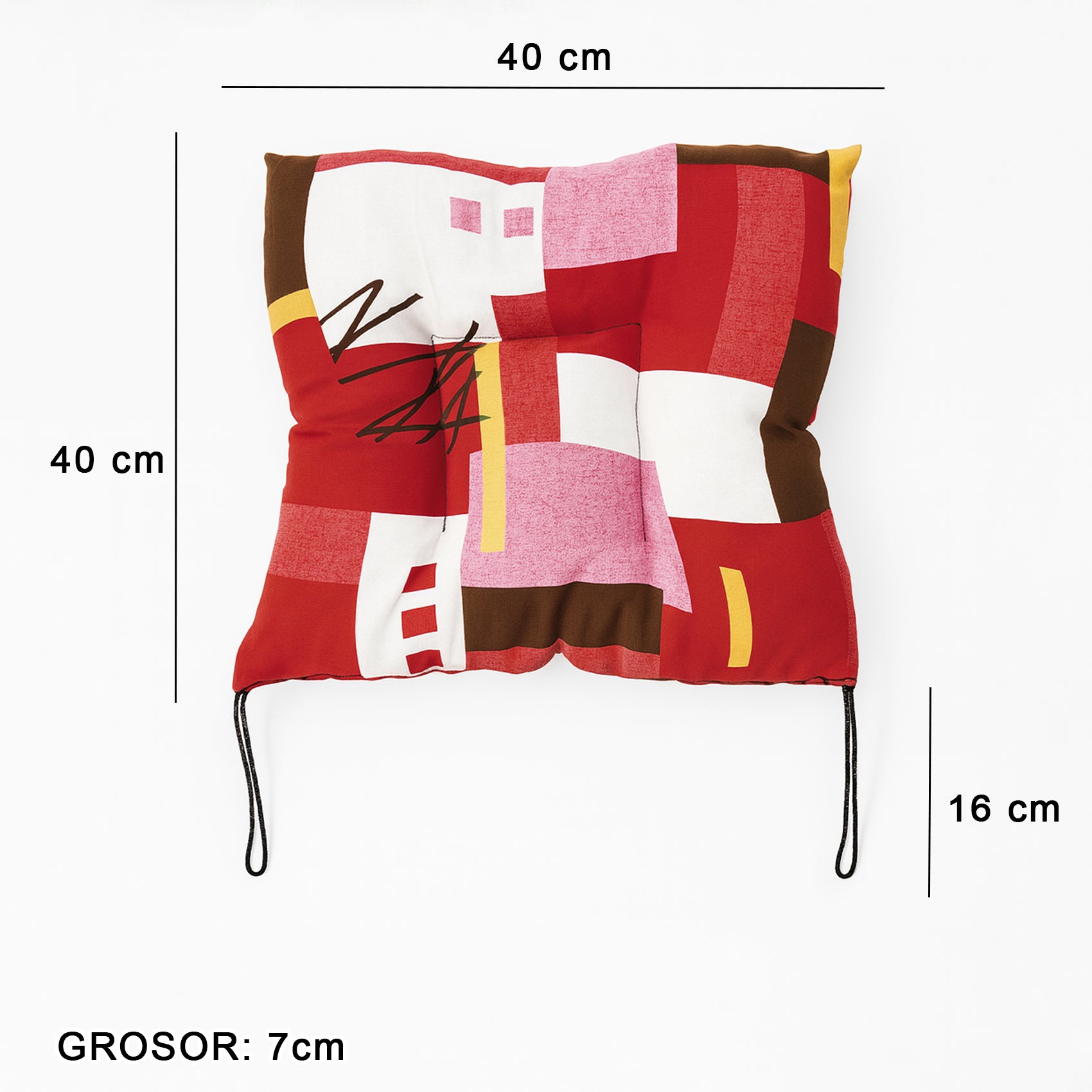 Cojín Para Silla Comedor 6pz Con Cintas De Sujeción Geométrico Rojos