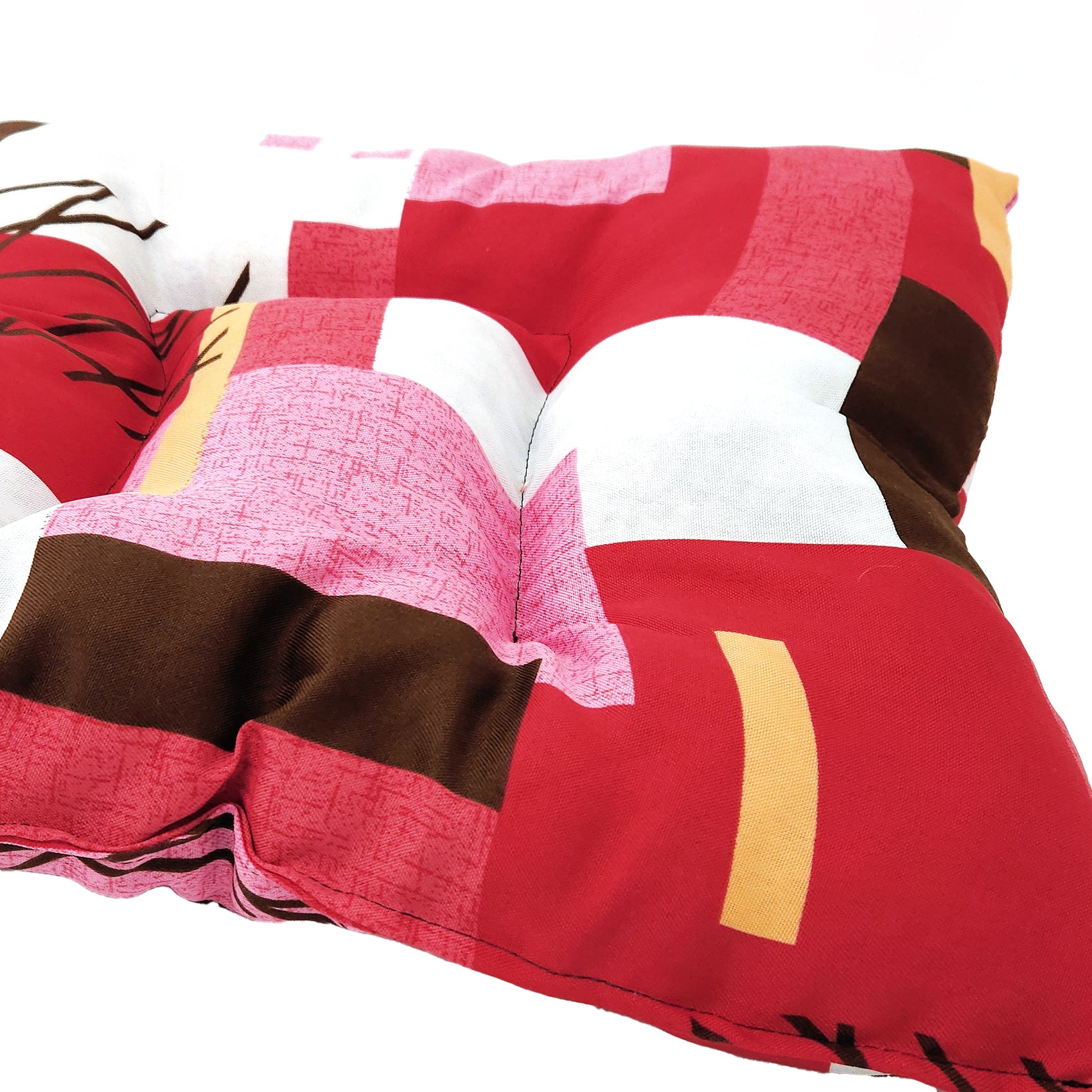 Cojín Para Silla Comedor 6pz Con Cintas De Sujeción Geométrico Rojos