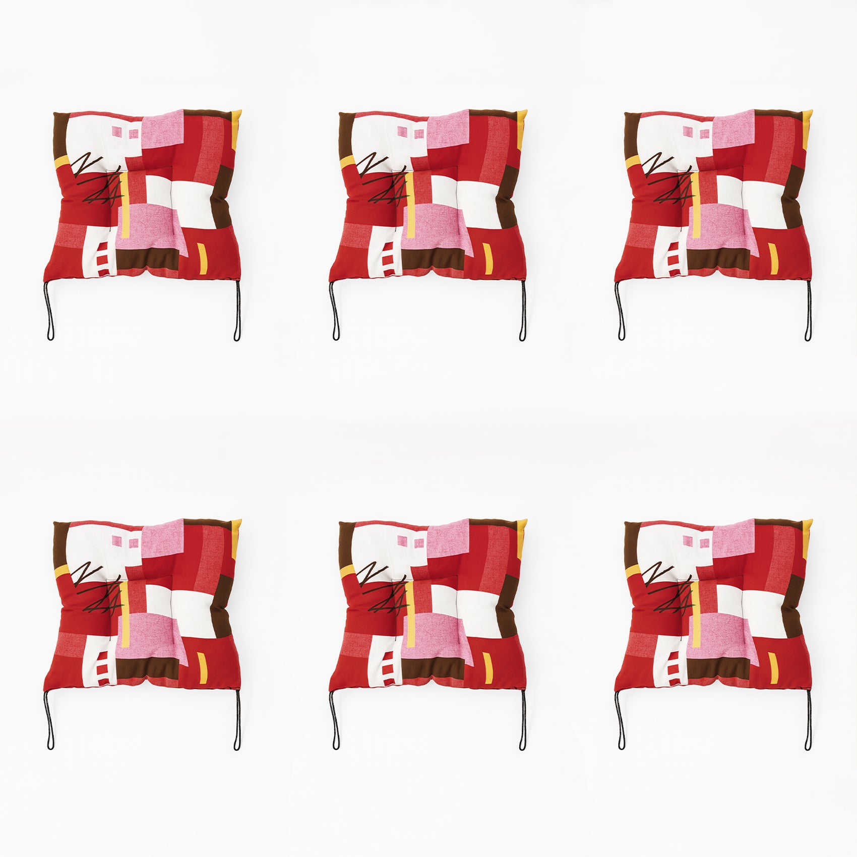 Cojín Para Silla Comedor 6pz Con Cintas De Sujeción Geométrico Rojos