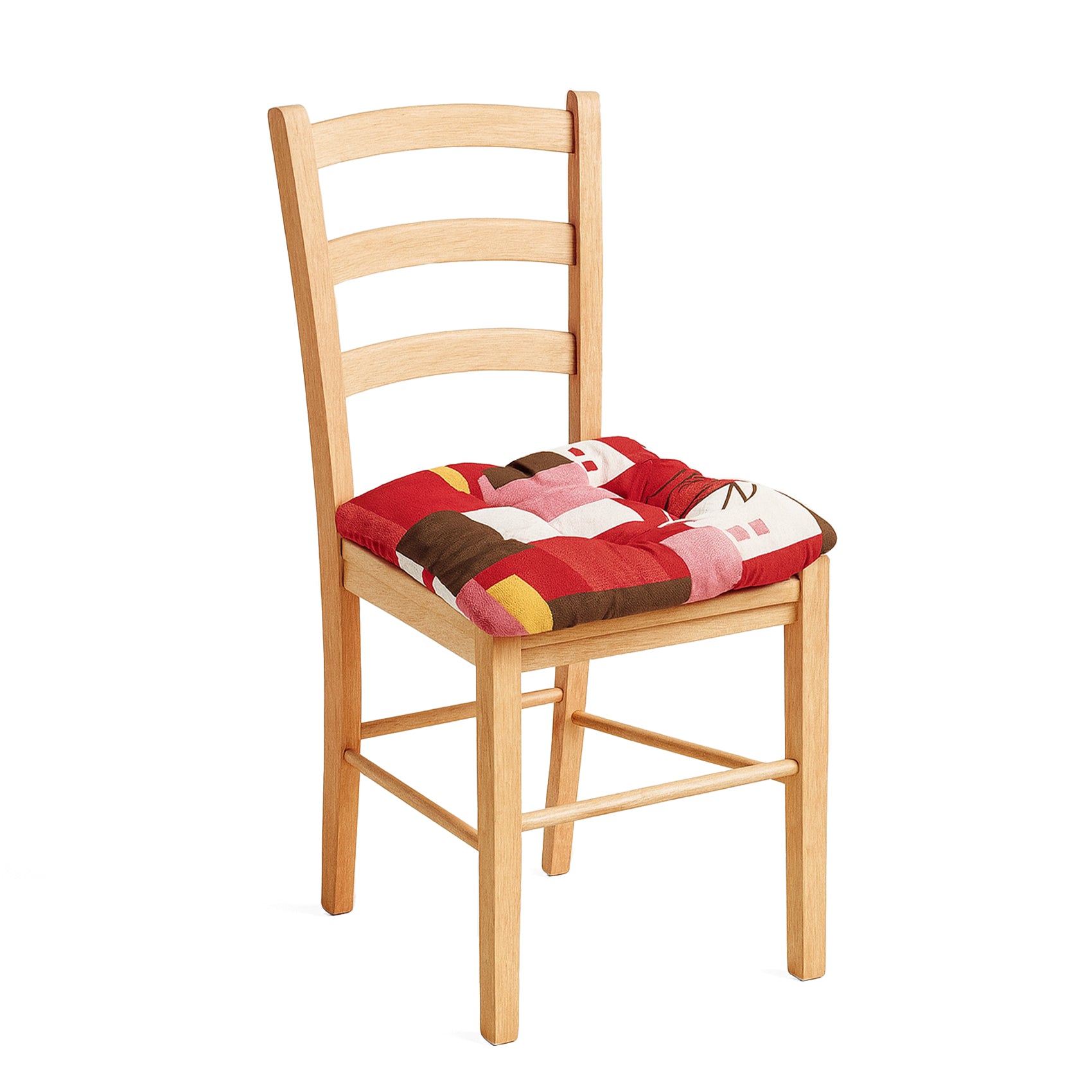 Cojín Para Silla Comedor 6pz Con Cintas De Sujeción Geométrico Rojos