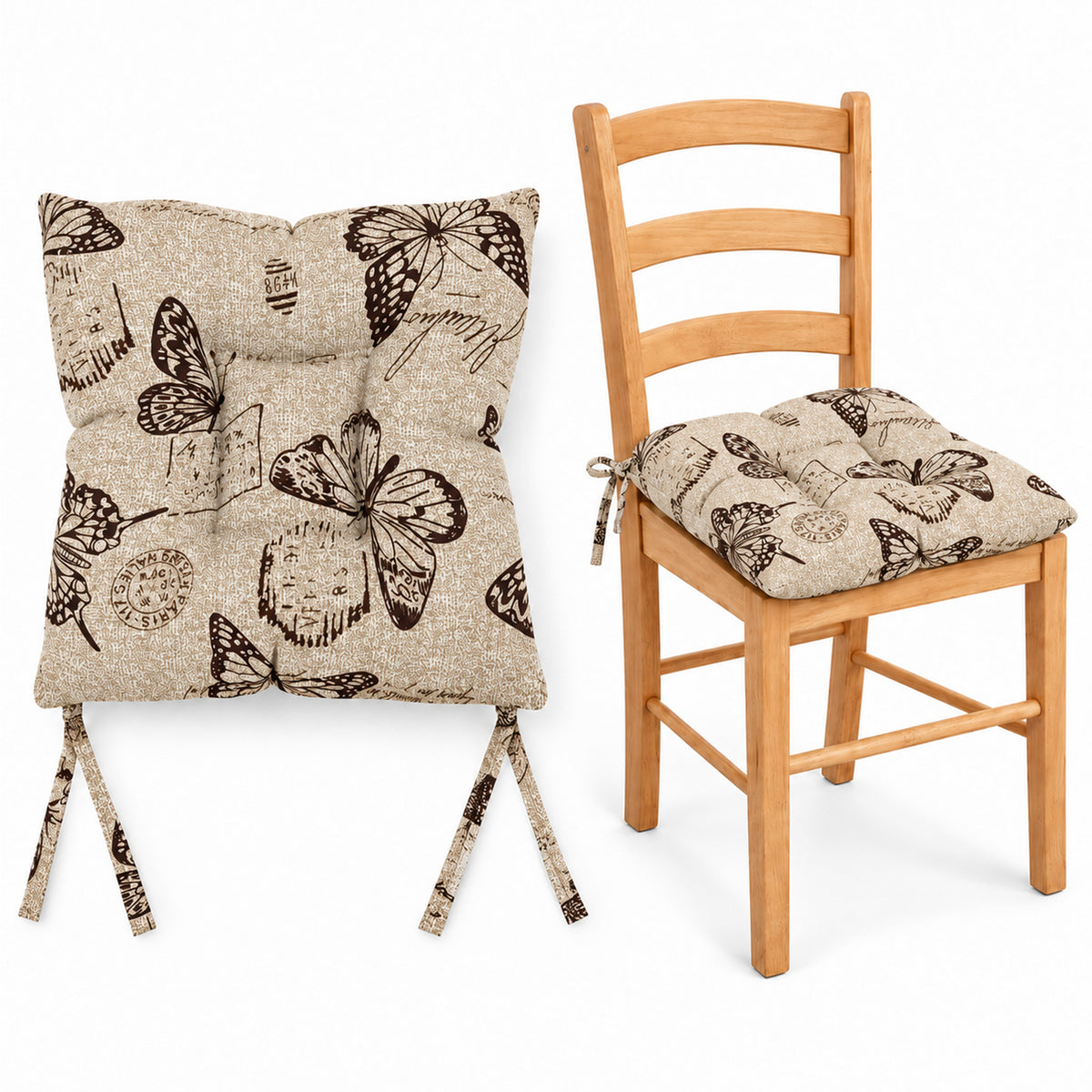 Cojín Para Silla Comedor 6pz Con Cintas De Sujeción Mariposas