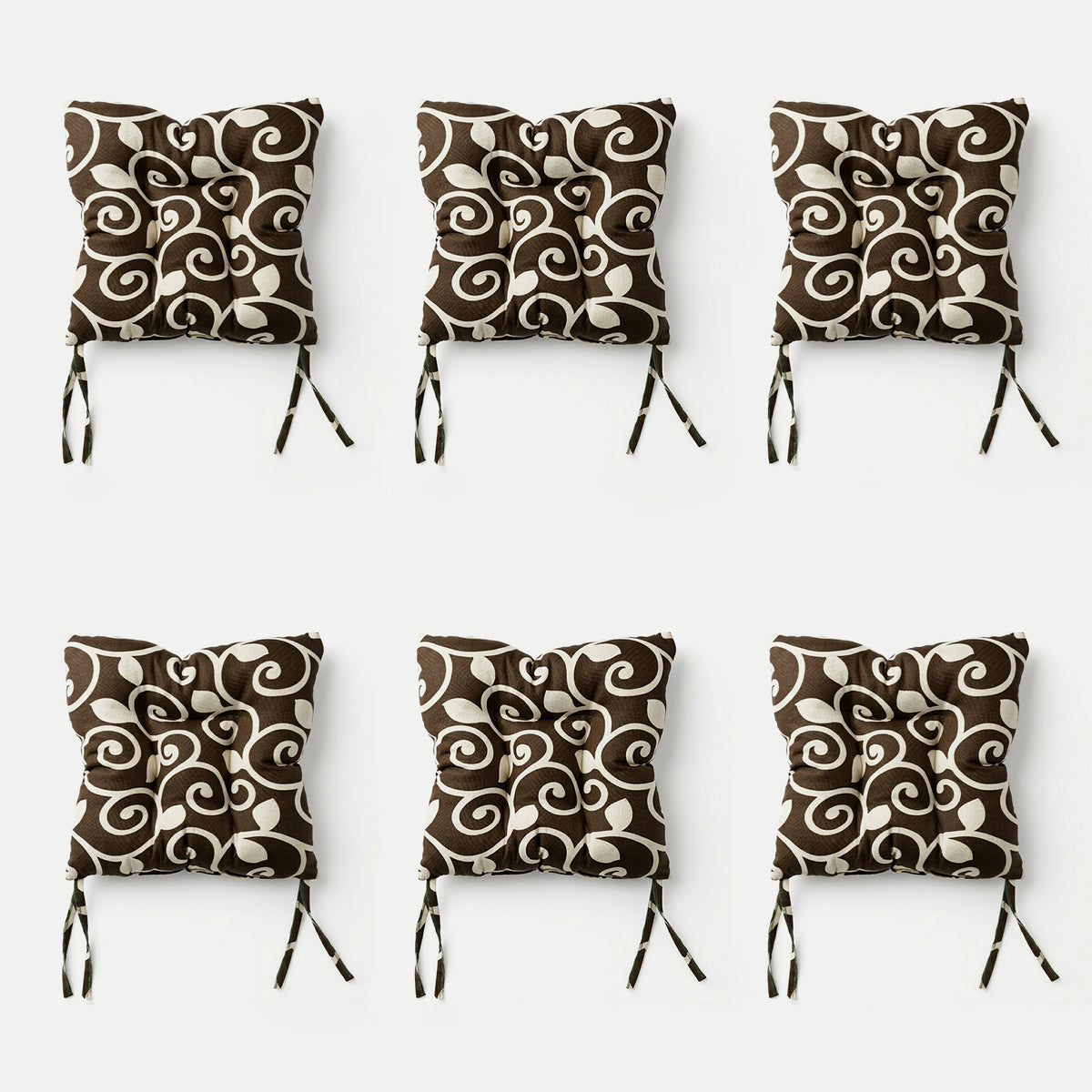 Cojín Para Silla Comedor 6pz Con Cintas De Sujeción Marrón Enredadera