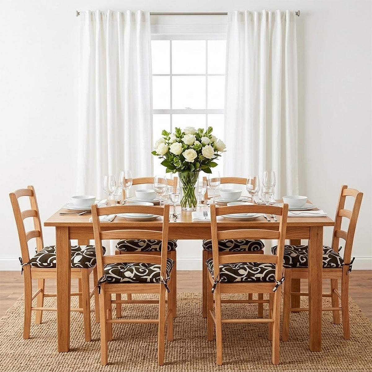 Cojín Para Silla Comedor 6pz Con Cintas De Sujeción Marrón Enredadera