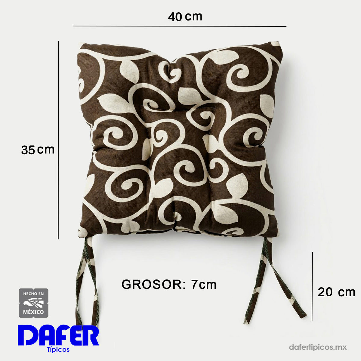 Cojín Para Silla Comedor 6pz Con Cintas De Sujeción Marrón Enredadera