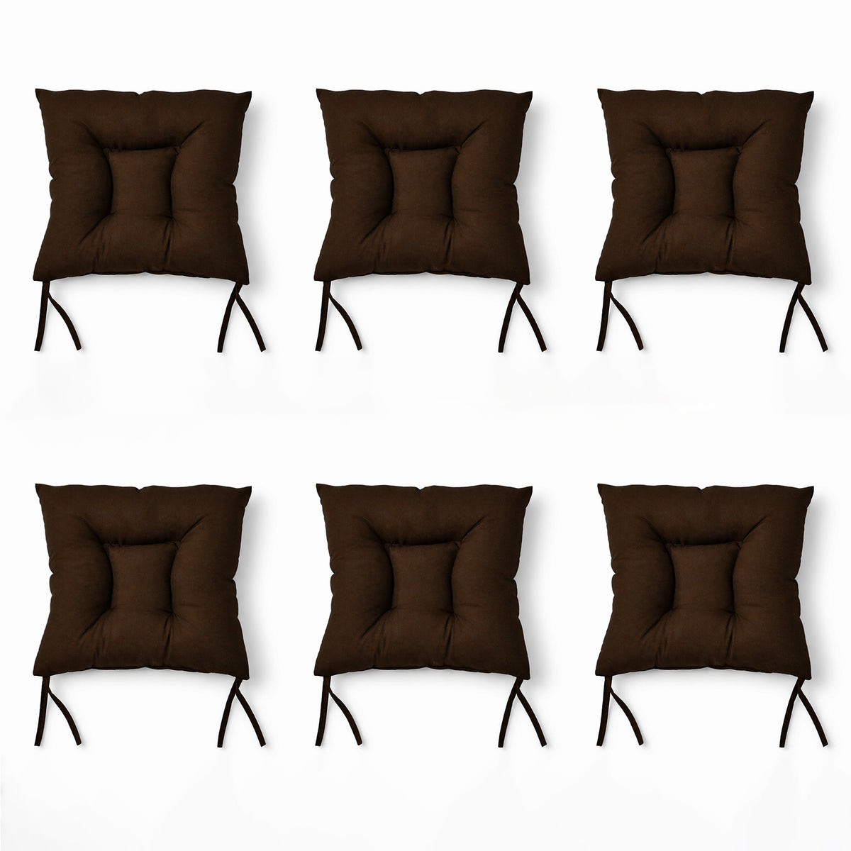 Cojín Para Silla Comedor 6pz Con Cintas De Sujeción Marrón Oscuro
