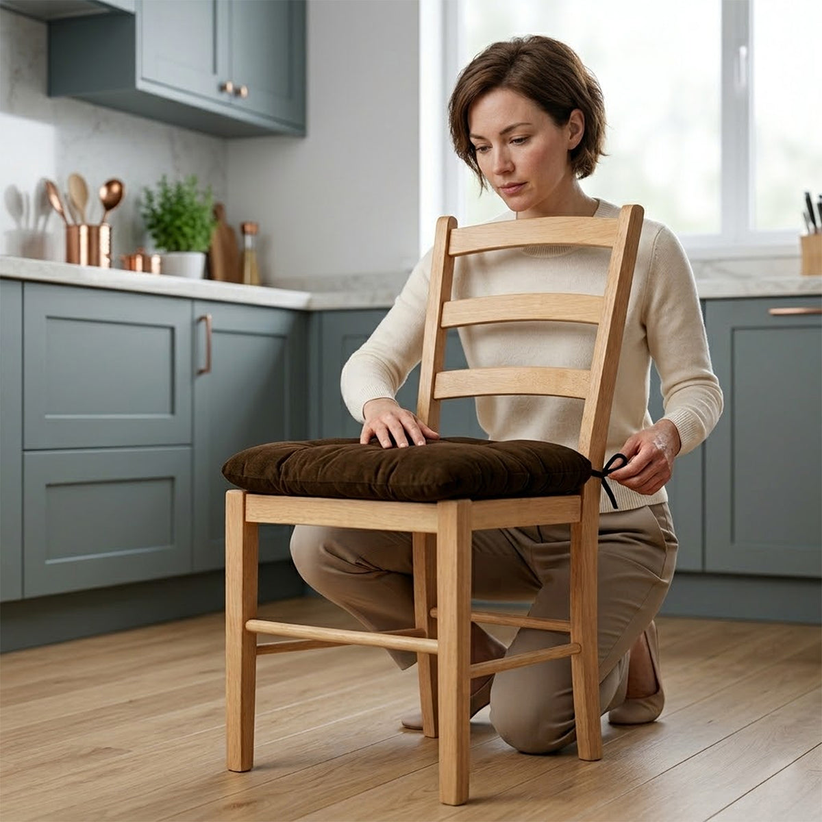 Cojín Para Silla Comedor 6pz Con Cintas De Sujeción Marrón Oscuro