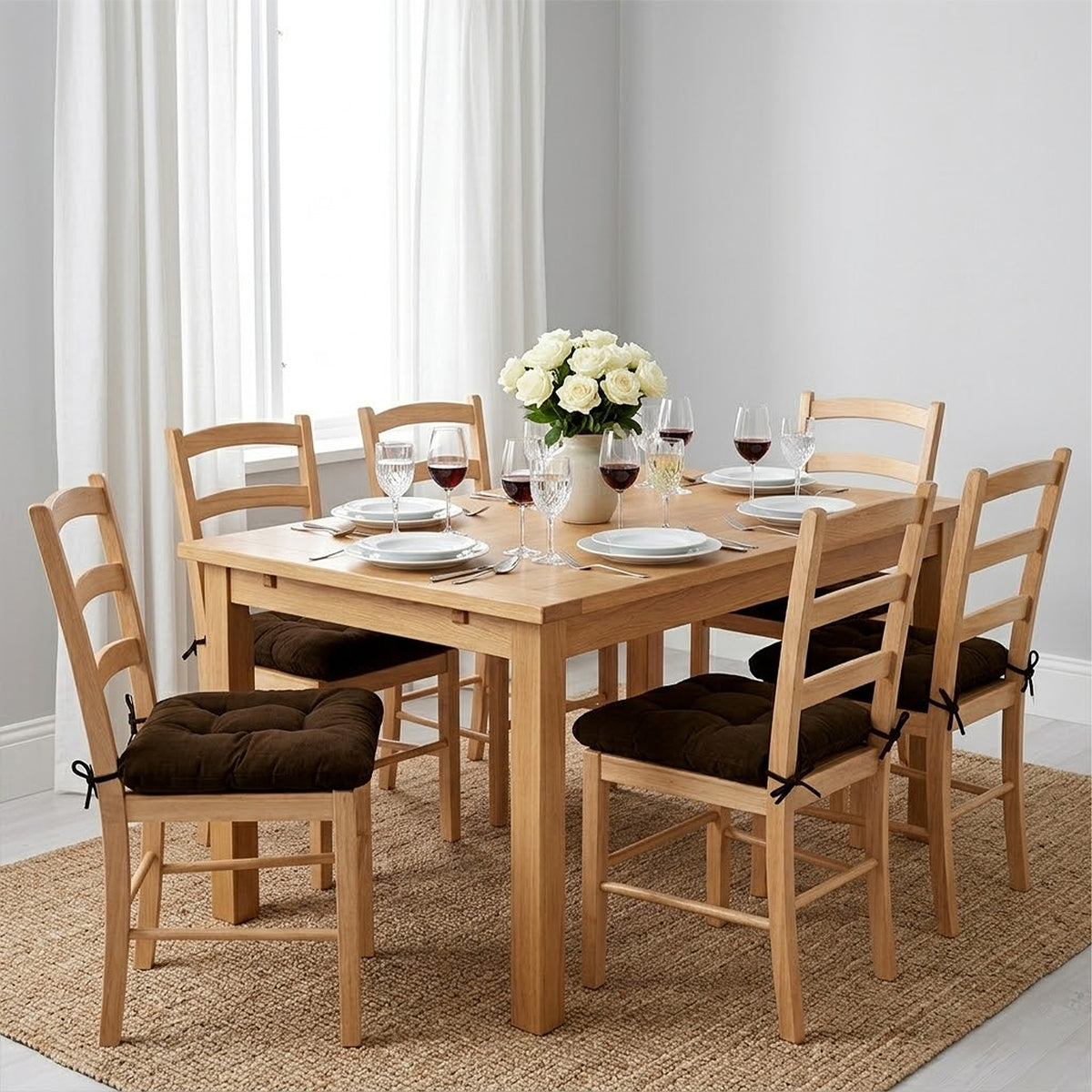 Cojín Para Silla Comedor 6pz Con Cintas De Sujeción Marrón Oscuro