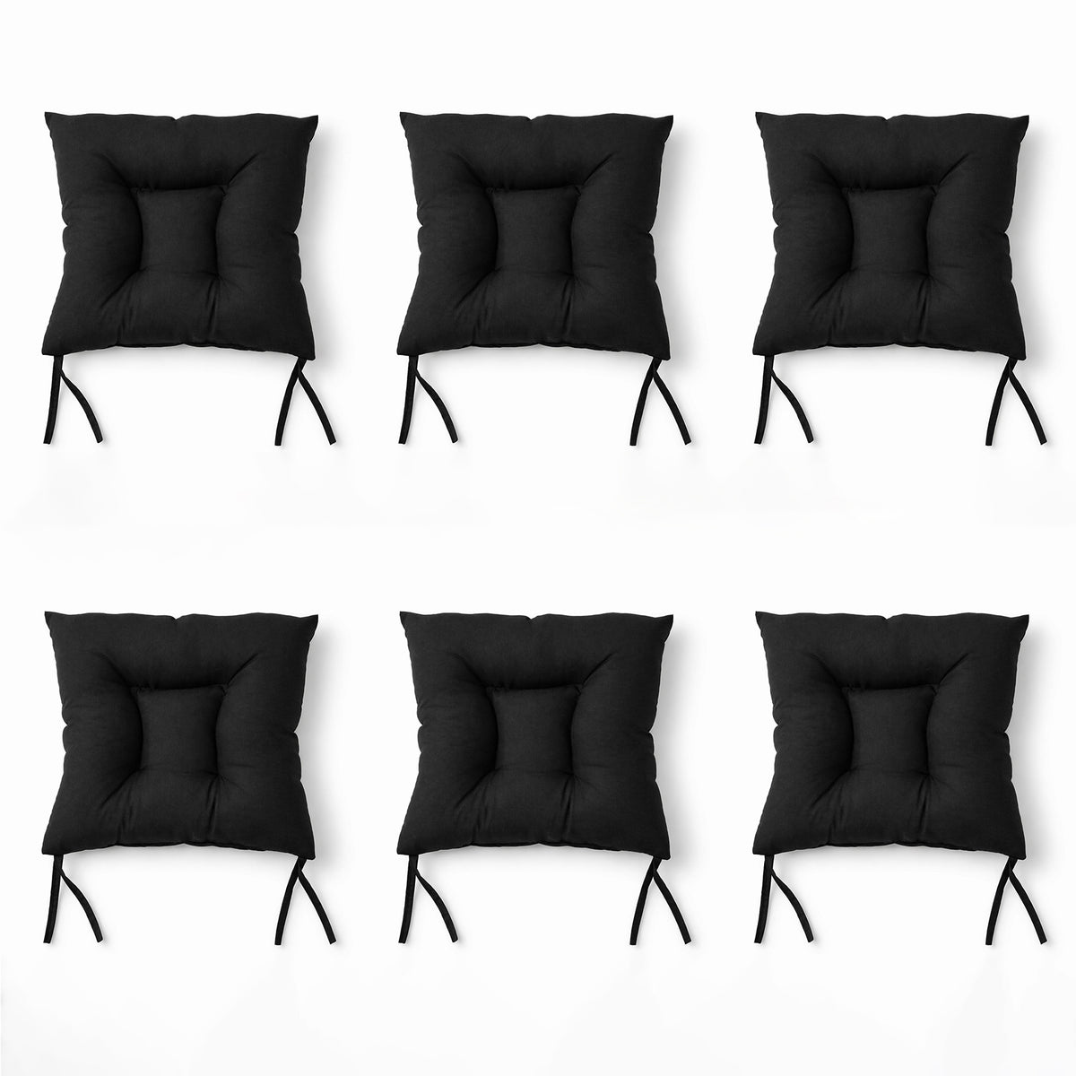 Cojín Para Silla Comedor 6pz Con Cintas De Sujeción Negro