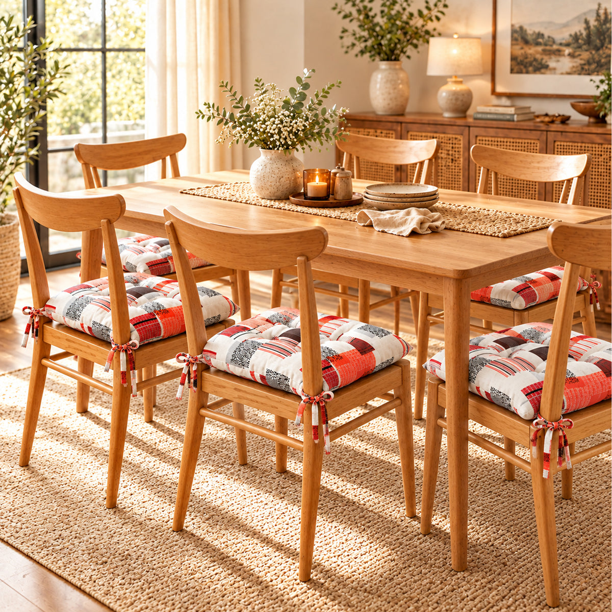 Cojín Para Silla Comedor 6pz Con Cintas De Sujeción Codigo QR
