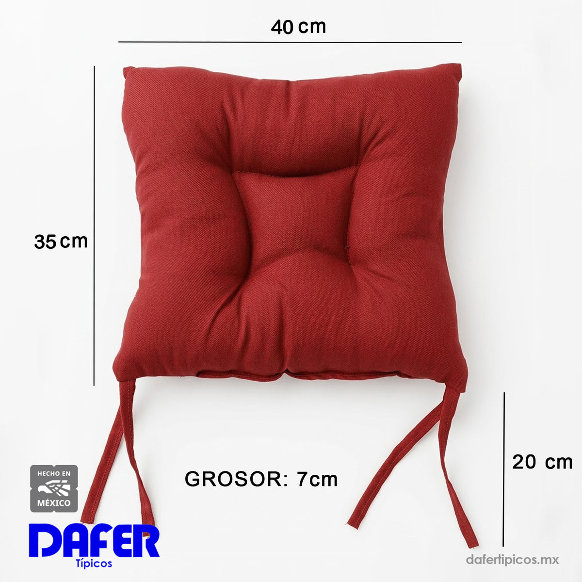 Cojín Para Silla Comedor 6pz Con Cintas De Sujeción Rojo