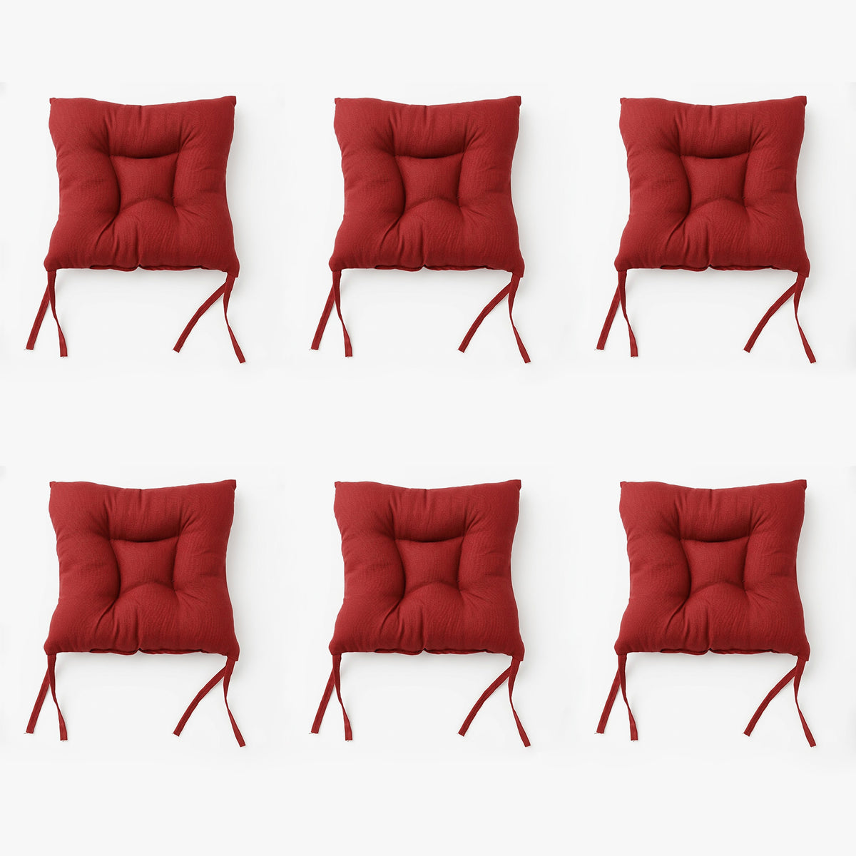 Cojín Para Silla Comedor 6pz Con Cintas De Sujeción Rojo