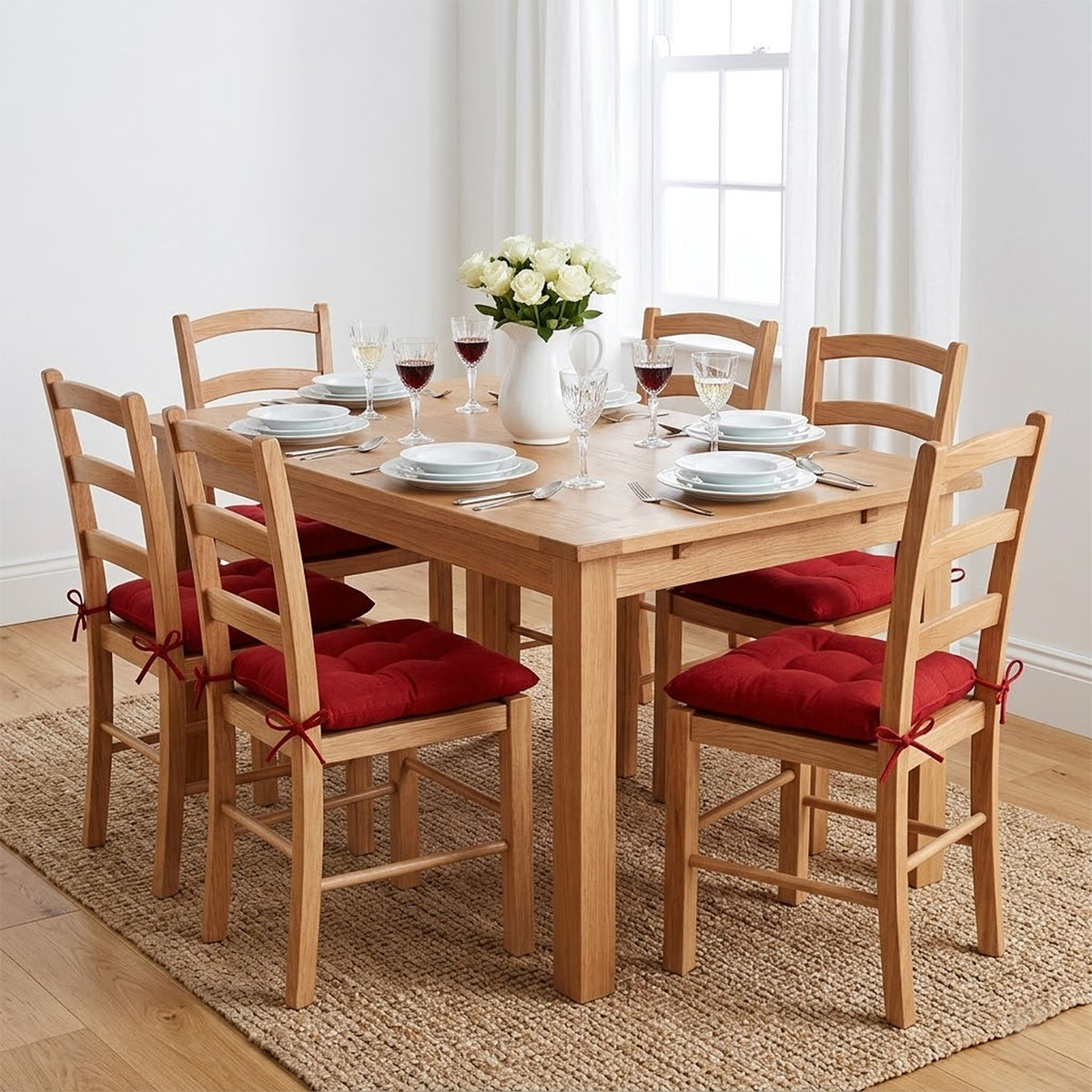 Cojín Para Silla Comedor 6pz Con Cintas De Sujeción Rojo