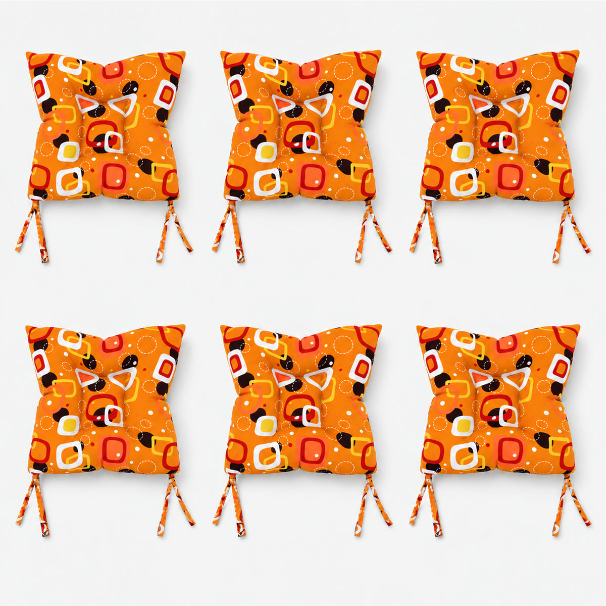 Cojín Para Silla Comedor 6pz Con Cintas De Sujeción Óvalos Naranja