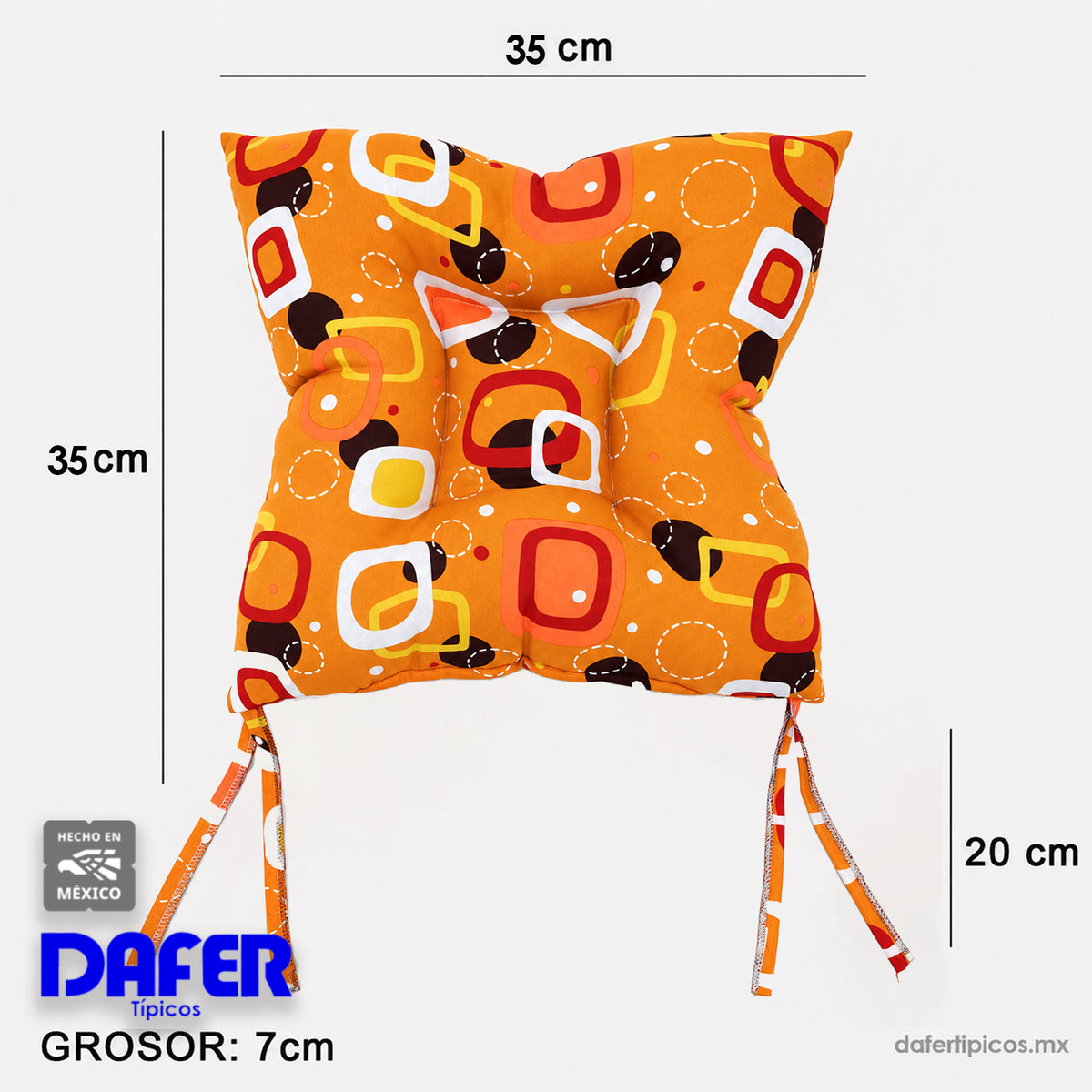 Cojín Para Silla Comedor 6pz Con Cintas De Sujeción Óvalos Naranja