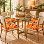 Cojín Para Silla Comedor 6pz Con Cintas De Sujeción Óvalos Naranja