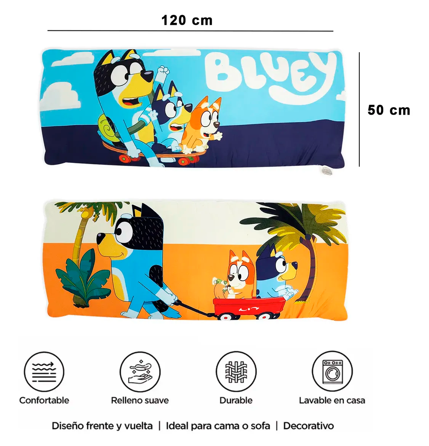 Almohada Súper Jumbo Ligera 120x50 Doble Vista Providencia® Bluey