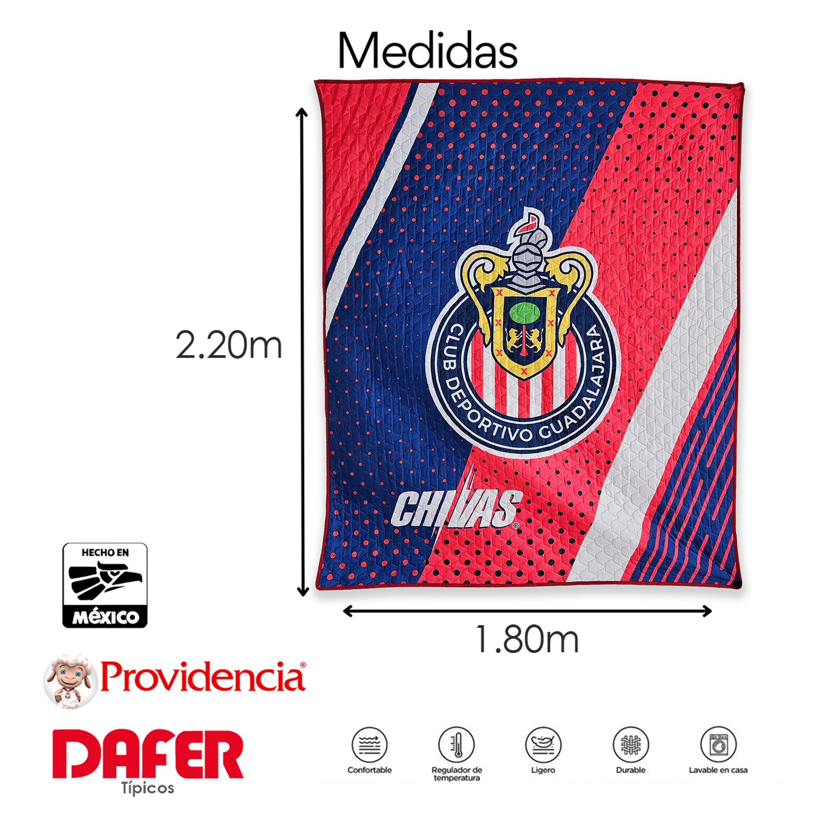 Colcha Capitonada Equipos De Futbol 1.80x2.20 Providencia® Chivas