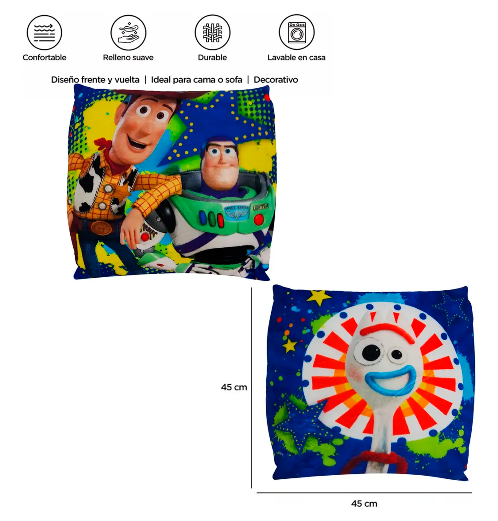 Cojín Reversible Infantil 45x45 Ultra Suave Providencia® Toy Story Estrellas