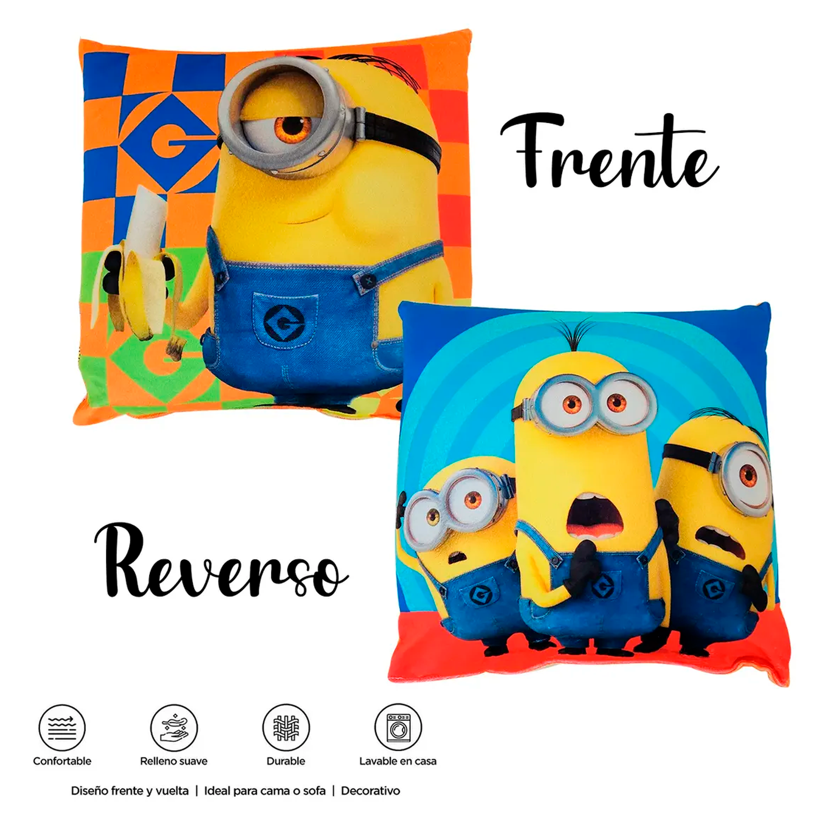 Cojín Reversible Infantil 45x45 Ultra Suave Providencia® Minión Banana