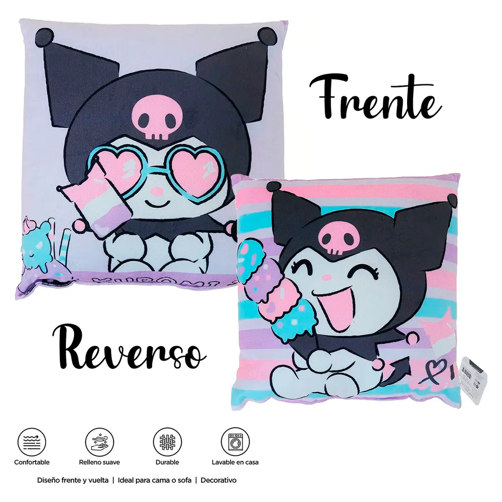 Cojín Reversible Infantil 45x45 Ultra Suave Providencia® Kuromi Dulce