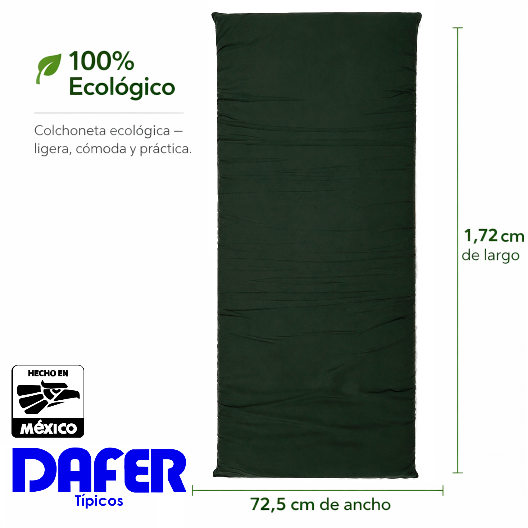 Colchoneta Con Relleno Espuma Gruesa Con Forro Mod. Inv Verde Oscuro