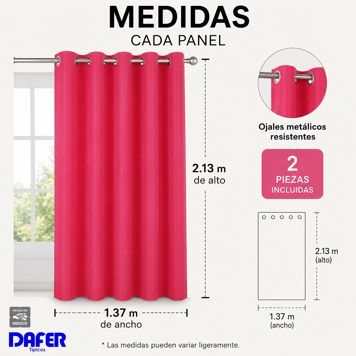 Set De Cortinas Blackout 2pz 1.37 X 2.13mts Marca Luna® Fucsia