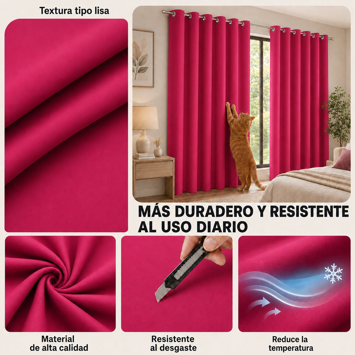 Set De Cortinas Blackout 2pz 1.37 X 2.13mts Marca Luna® Fucsia