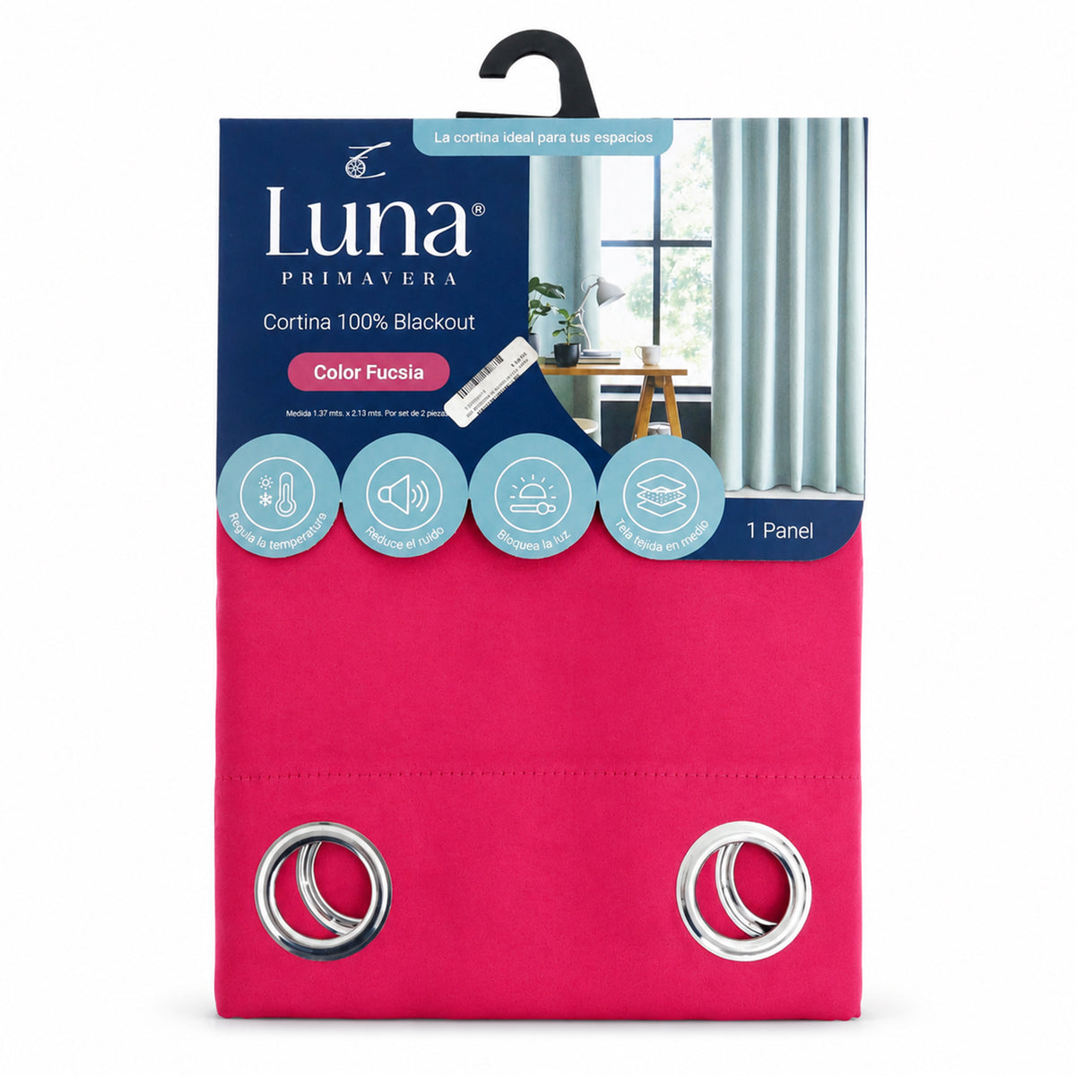 Set De Cortinas Blackout 2pz 1.37 X 2.13mts Marca Luna® Fucsia