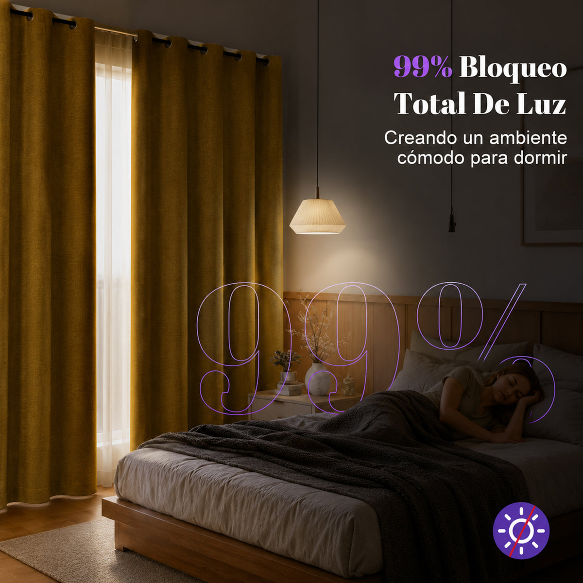 Set De Cortinas Blackout Impermeables 1.37 X 2.13mts Luna® Mostaza