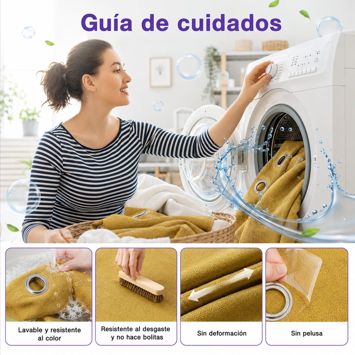 Set De Cortinas Blackout Impermeables 1.37 X 2.13mts Luna® Mostaza