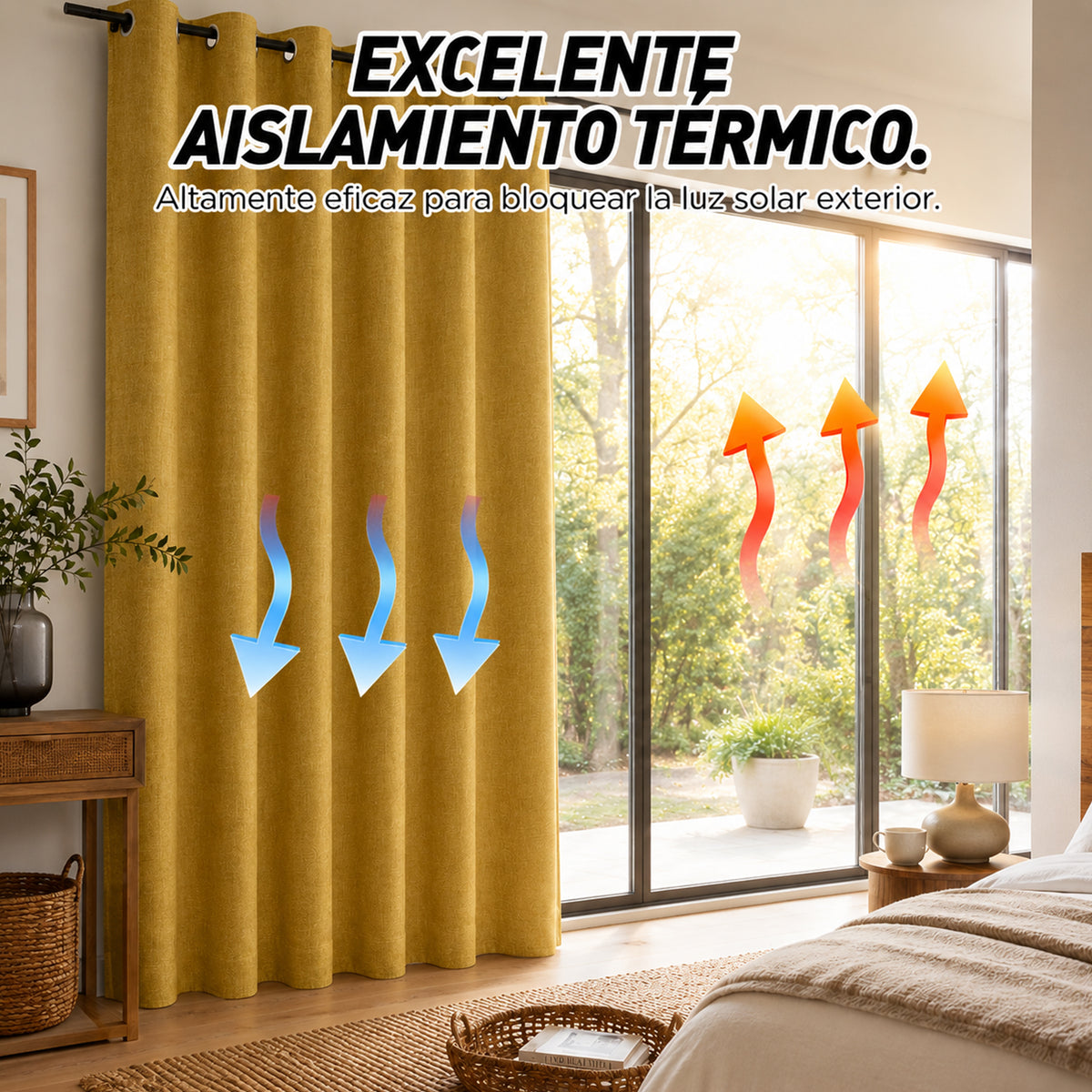 Set De Cortinas Blackout Impermeables 1.37 X 2.13mts Luna® Mostaza