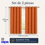Set De Cortinas Blackout 2pz 1.37 X 2.13mts Marca Luna® Naranja