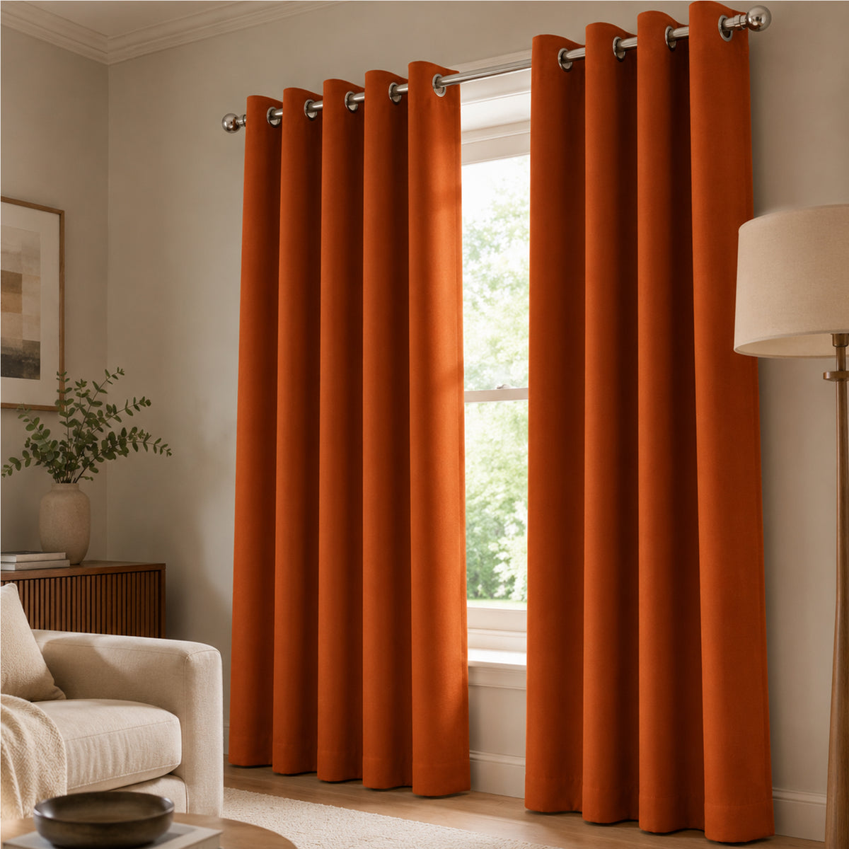 Set De Cortinas Blackout 2pz 1.37 X 2.13mts Marca Luna® Naranja