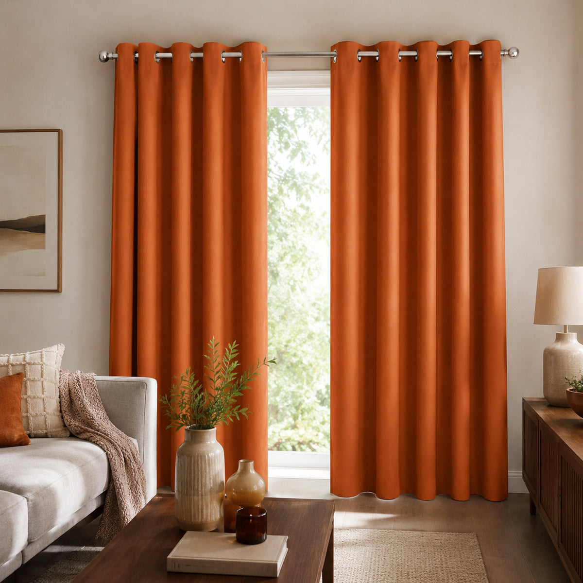 Set De Cortinas Blackout 2pz 1.37 X 2.13mts Marca Luna® Naranja