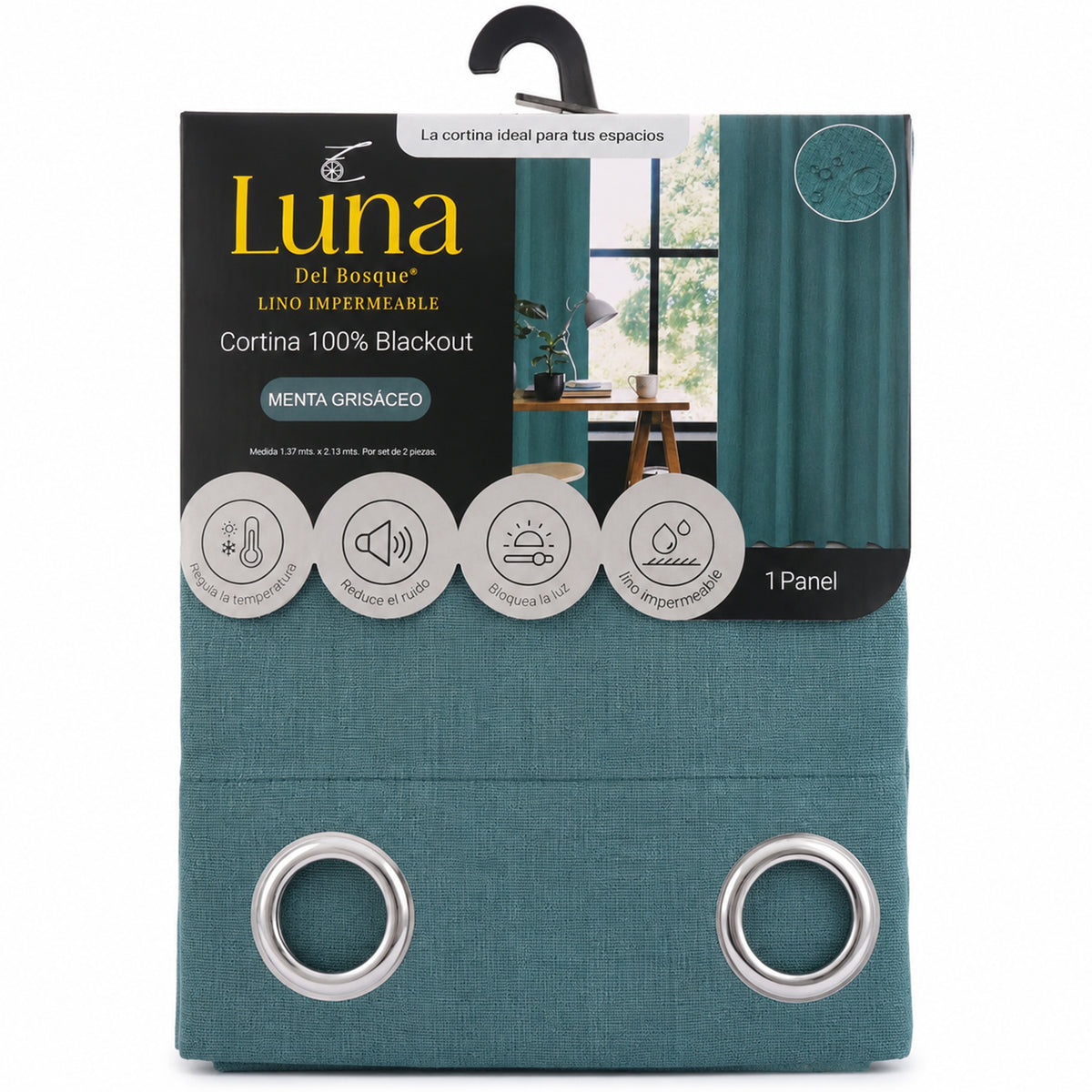 Set De Cortinas Blackout Impermeables 1.37 X 2.13mts Luna® Verde Menta