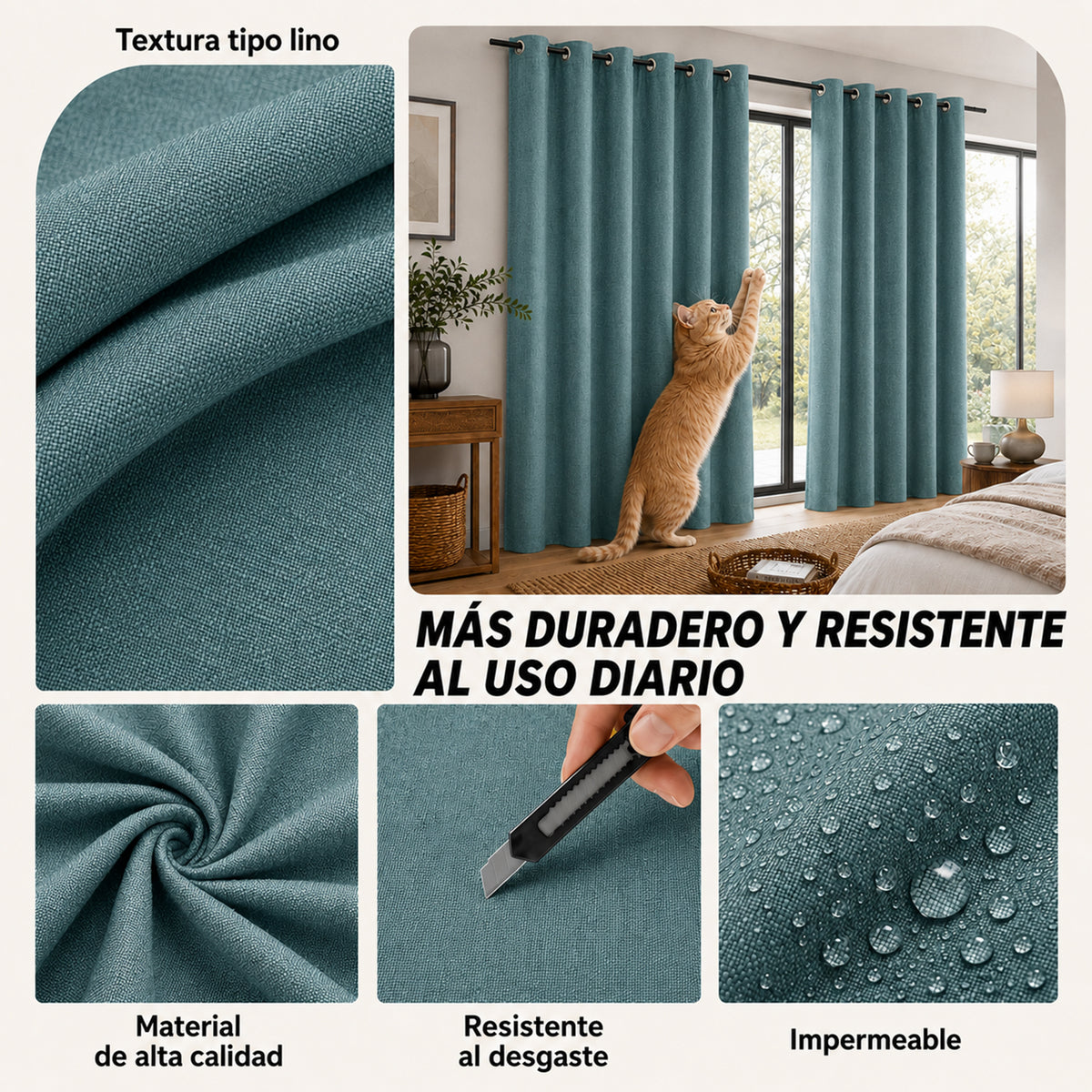Set De Cortinas Blackout Impermeables 1.37 X 2.13mts Luna® Verde Menta