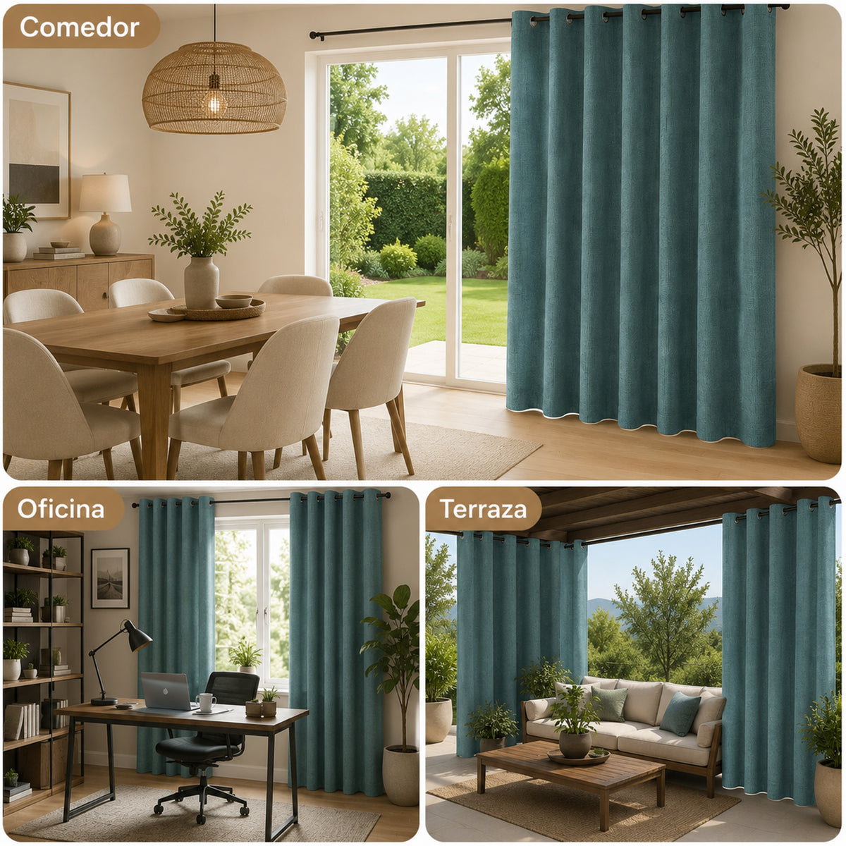 Set De Cortinas Blackout Impermeables 1.37 X 2.13mts Luna® Verde Menta