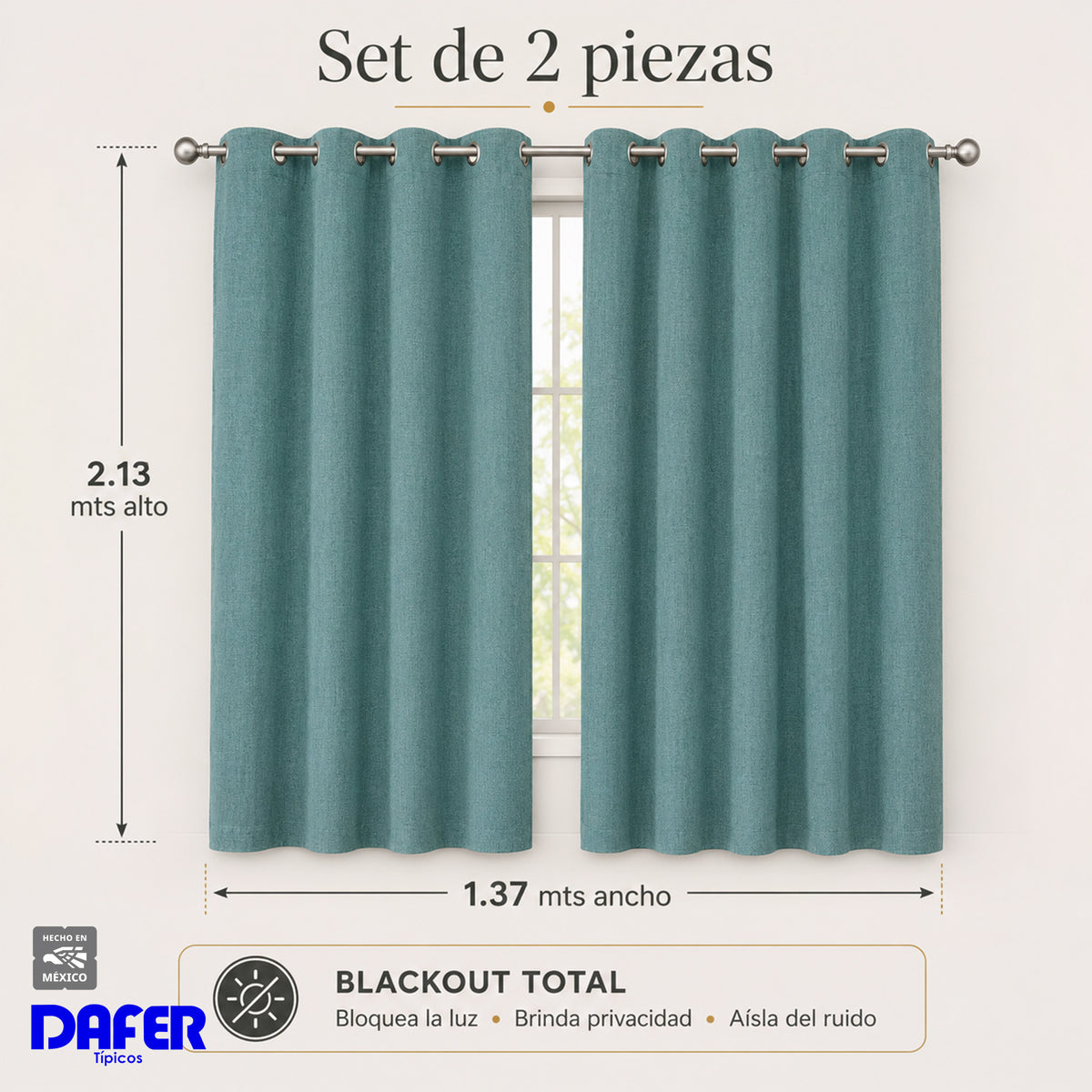 Set De Cortinas Blackout Impermeables 1.37 X 2.13mts Luna® Verde Menta