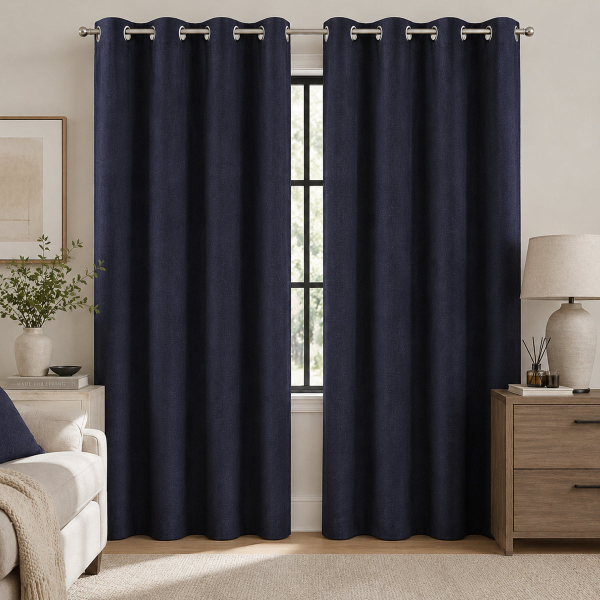 Set De Cortinas Blackout Impermeables 1.37 X 2.13mts Luna® Azul Marino