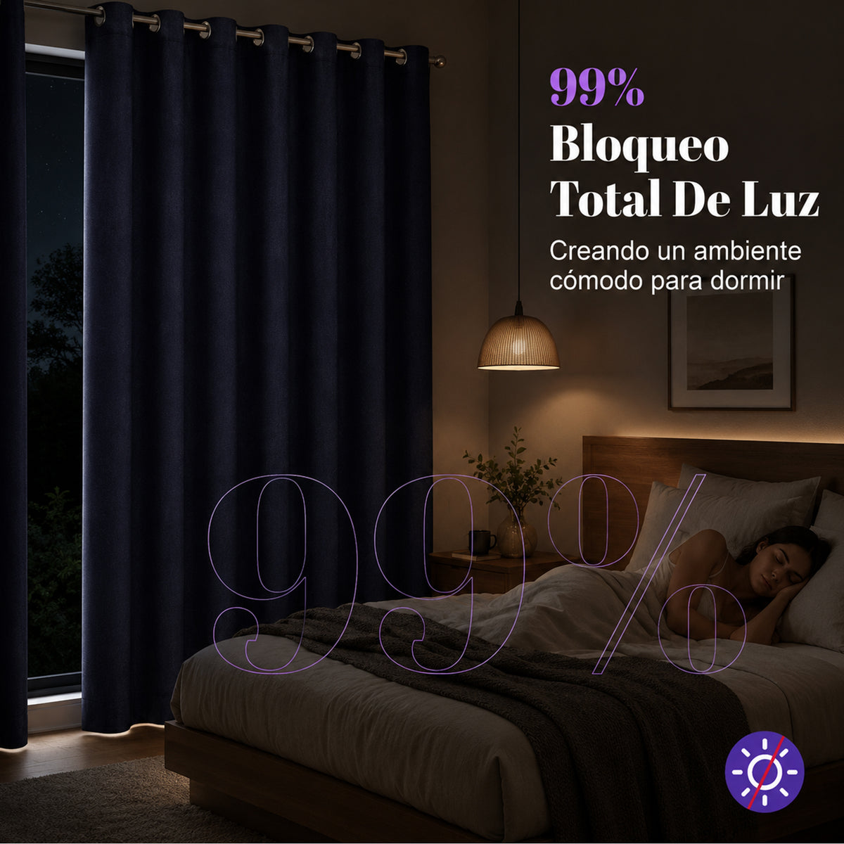 Set De Cortinas Blackout Impermeables 1.37 X 2.13mts Luna® Azul Marino