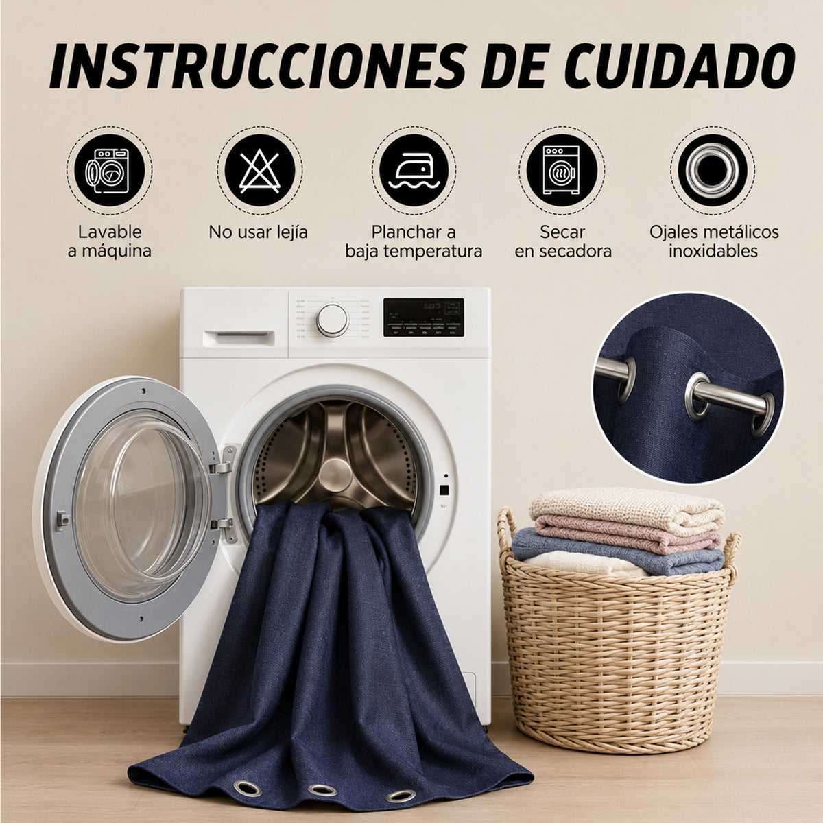 Set De Cortinas Blackout Impermeables 1.37 X 2.13mts Luna® Azul Marino